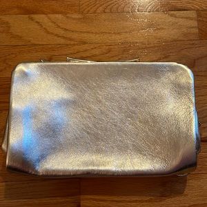 Gold leather Vince Cumuto clutch with chain